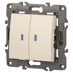 Выключатель ЭРА Elegance 14-1105-02 двойной с подсветкой 10АХ-250В IP20 слоновая кость