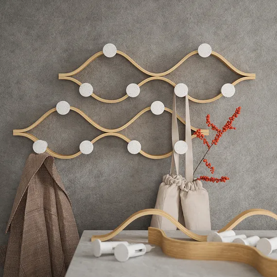 Вешалка настенная montage, 6 крючков, натуральное дерево/белая