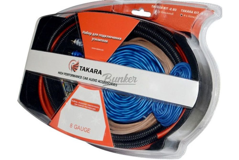 Набор проводов для усилителя КИТ TAKARA KIT 4.8 стеклянная колба предохран., (компл.)