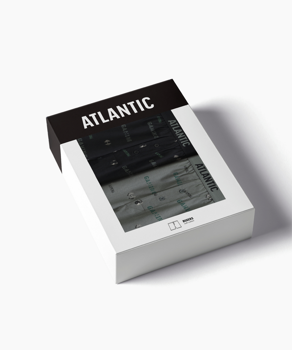 Мужские трусы боксеры Atlantic, набор из 2 шт., хлопок, черные + светлые хаки, 2MBX-084
