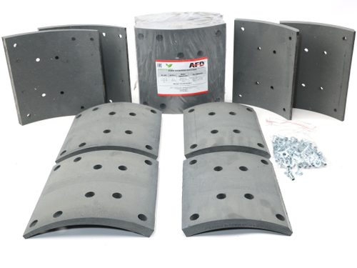 Рем. комплект тормозных накладок на ось: автобус НЕФАЗ, КАМАЗ китайский мост Shaanxi Hande Axle Co.Ltd HD90129008055 (52990000017-52) (Сверл./расточен./ ширина 220мм./  к-т 4длин+4кор шт./WVA 19581/19582 DZ90129348013, DZ90129348012, HDZ450-023TR) AFD