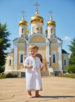 Рубашка для Таинства Крещения: Золотая отделка-2 и комфорт (100% хлопок)