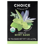 Choice Organics, травяной чай, мята и шалфей, без кофеина, 16 чайных пакетиков, 29 г (1,02 унции)