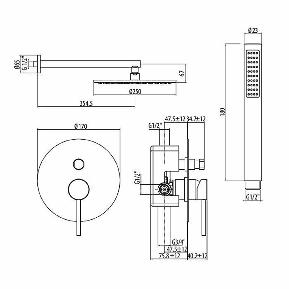 Душевая система Gattoni Circle Two 9190/PDNO (аналог 9090/PDNO) черная матовая