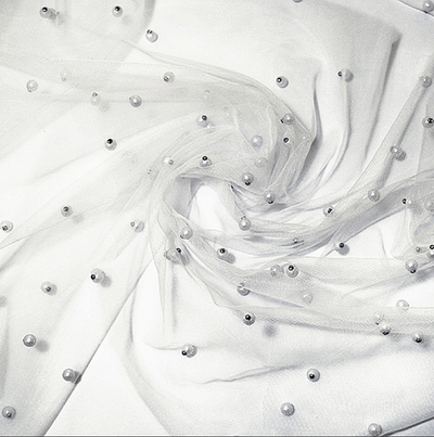 Фатин с бусинами, 35 гр/м2, 150 см, белый