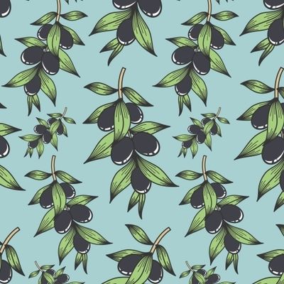 ОЛИВКОВЫЕ ВЕТВИ С ПЛОДАМИ НА ГОЛУБОМ ФОНЕ