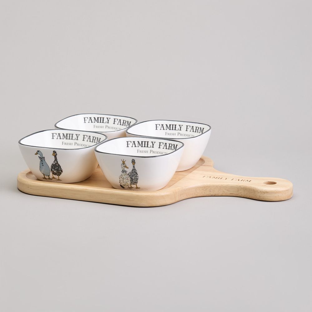 НАБОР САЛАТНИКОВ НА ДЕРЕВ. ПОДСТАВКЕ LEFARD "FAMILY FARM" 5 ПР. 30*19*6,7 СМ 160 МЛ (КОР=8НАБ.)