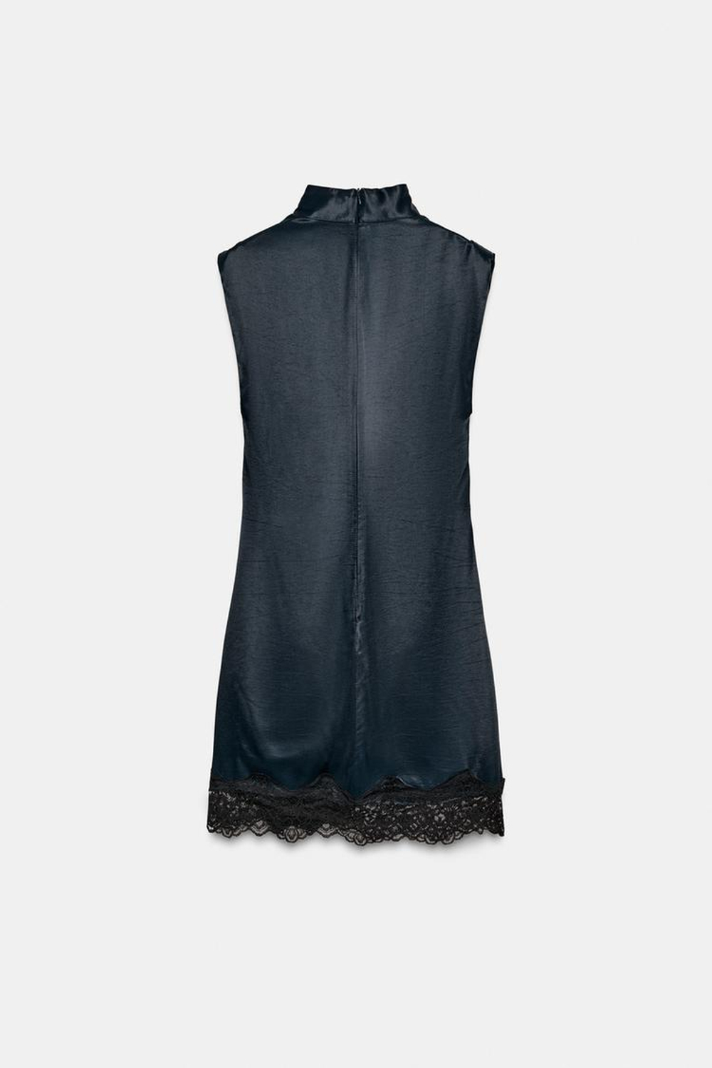 ZARA КОМБИНИРОВАННОЕ МИНИ-ПЛАТЬЕ С КРУЖЕВОМ, МОРСКОЙ СИНИЙ