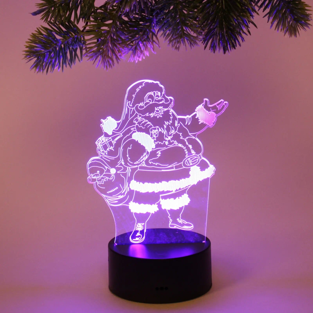 Светильник ночник «3D-Дедушка Мороз» на пластиковой подставке, с включателем USB