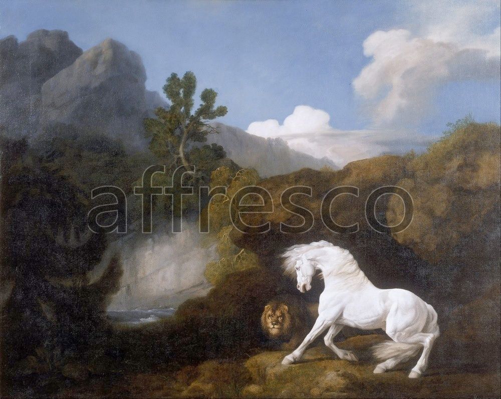 Фреска George Stubbs, Horse Frightened by a Lion 2