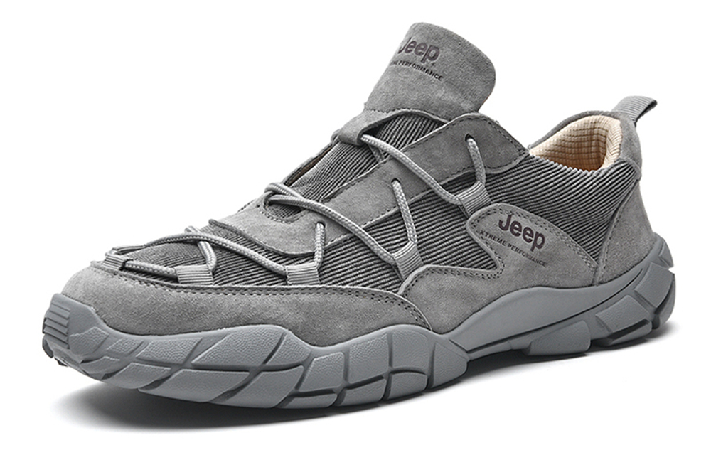 Jeep Hiking And Mountaineering Abrasion Resistant, Breathable, Lightweight Low top Outdoor Shoes Men"s Gray