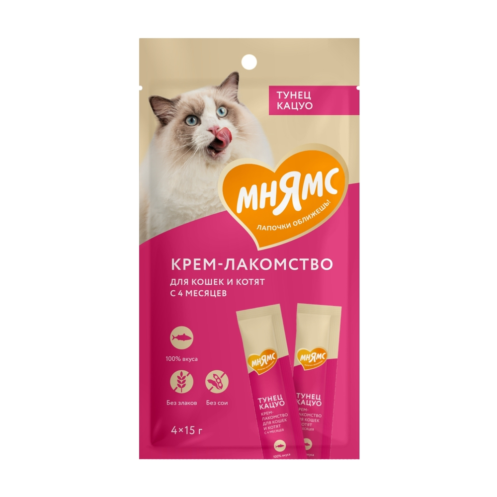 Крем-лакомство для кошек Мнямс с тунцом Кацуо 4 шт.*15 г
