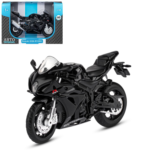 Мотоцикл 1:18 SUZUKI GSХ-R1000, черный, свободный ход колес