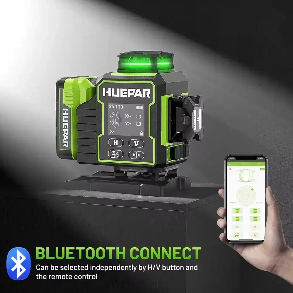 Лазерный уровень Huepar W04CG (ТОЧНЫЙ) с поворотным электромотором и дисплеем