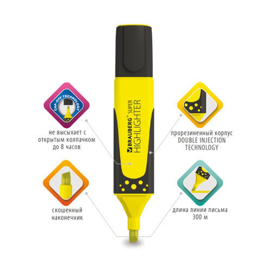 Набор текстовыделителей BRAUBERG 2 шт., ЖЕЛТЫЙ/ЗЕЛЕНЫЙ, "SUPER", прорезиненный корпус, линия 1-5 мм, 151744