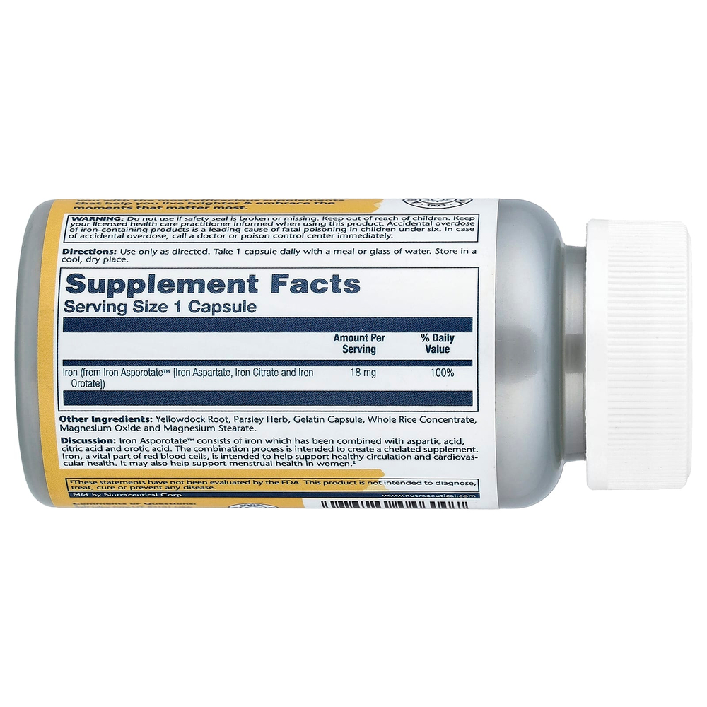 Solaray, Аспоротат железа, 18 мг, 100 капсул