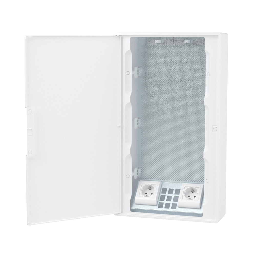 Щиток 36 мод настенный слаботочный FRAME, белый, с белой дверцей, смонтажной платой, в комплекте с 2 розетками Viva (арт. 45005) и 2коробками PDD (арт. 10033)