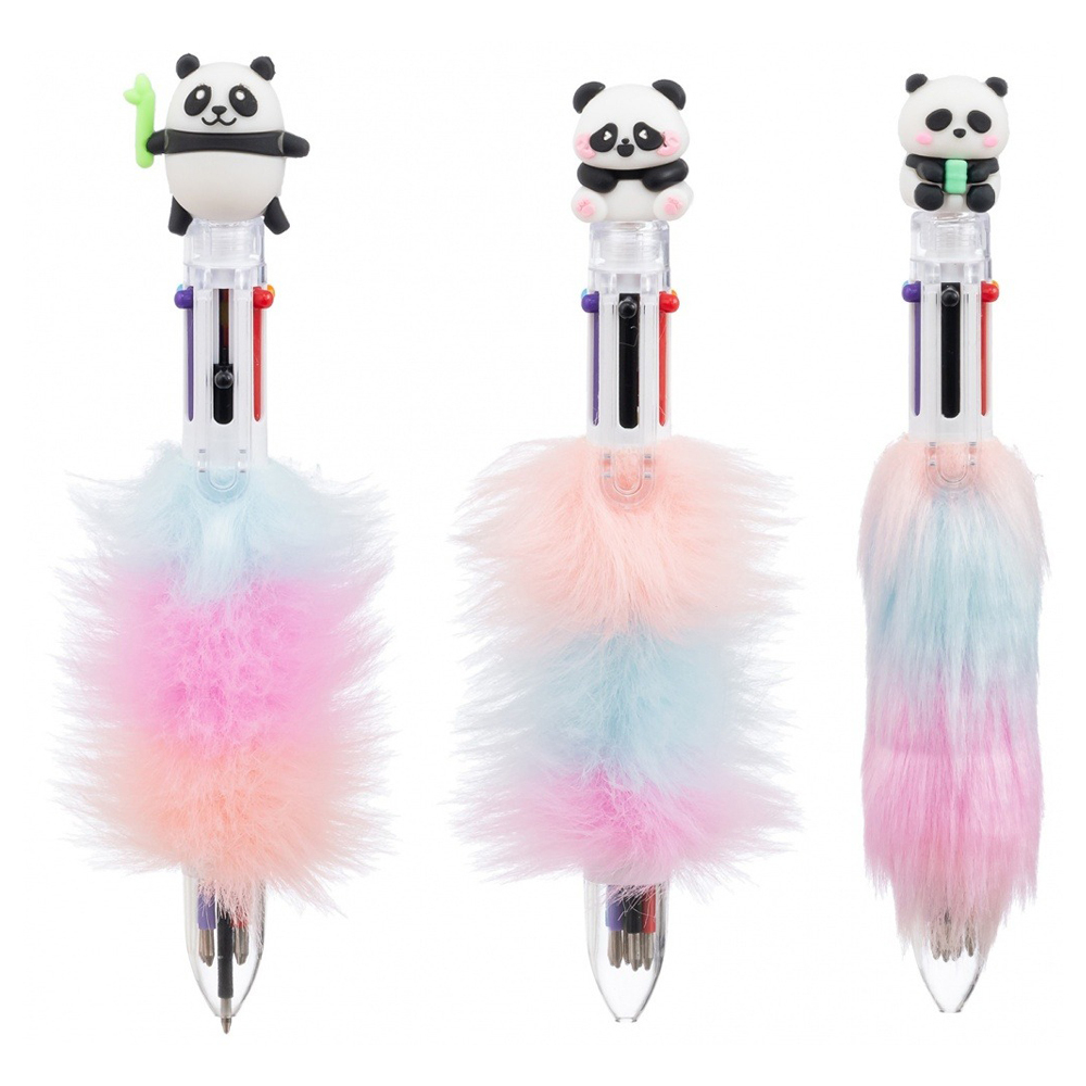 Ручка шариковая, автоматическая, 6в1, Basir, 6-ти цветная, серия "ПАНДА", с мехом на корпусе