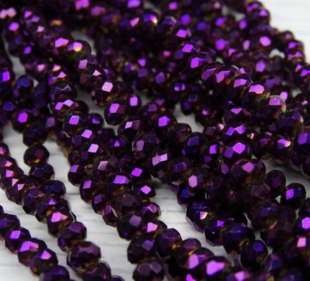 БЛ005НН34 Хрустальные бусины "рондель", цвет: фиолетовый металлик, размер 3х4 мм, кол-во: 95-100 шт.