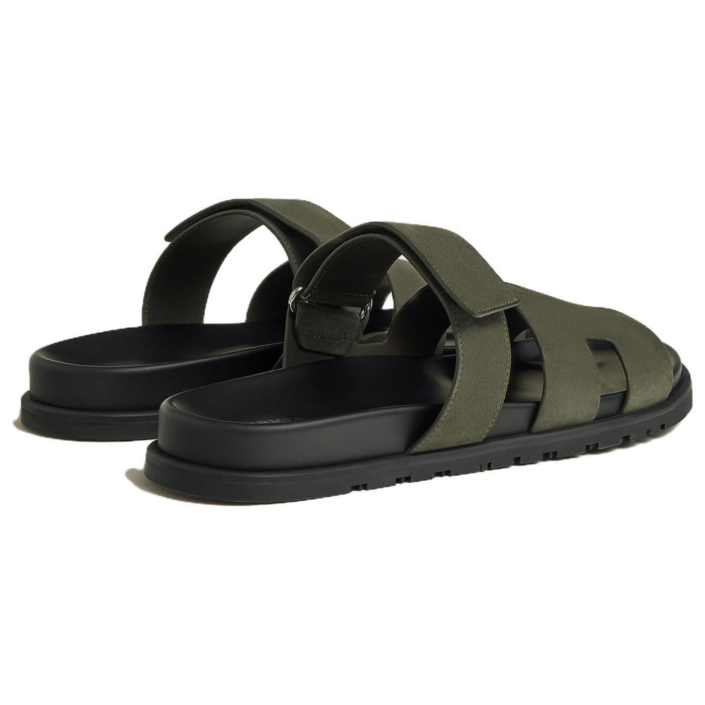 Hermes Chypre Round Toe Open Toe Slippers Men's Forest Green, H222856Z H4N