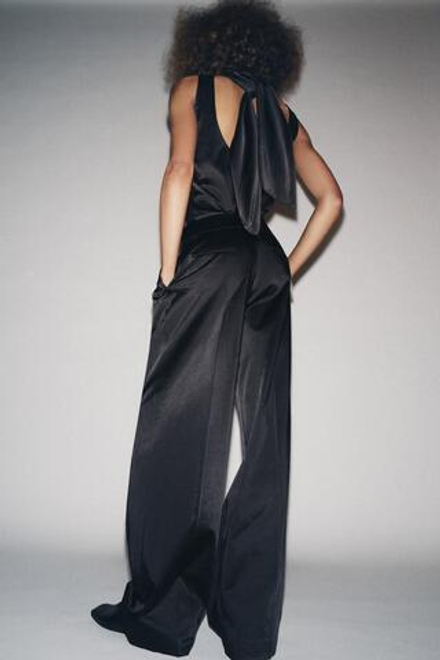 ZARA АТЛАСНЫЙ ТОП БЕЗ РУКАВОВ — ZW COLLECTION, ЧЕРНЫЙ
