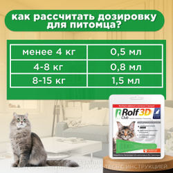Капли для кошек 8-15кг от клещей, блох и комаров Rolf 3D Club, 1пипетка Фипронил/Этофенпрокс/Пирипроксифен
