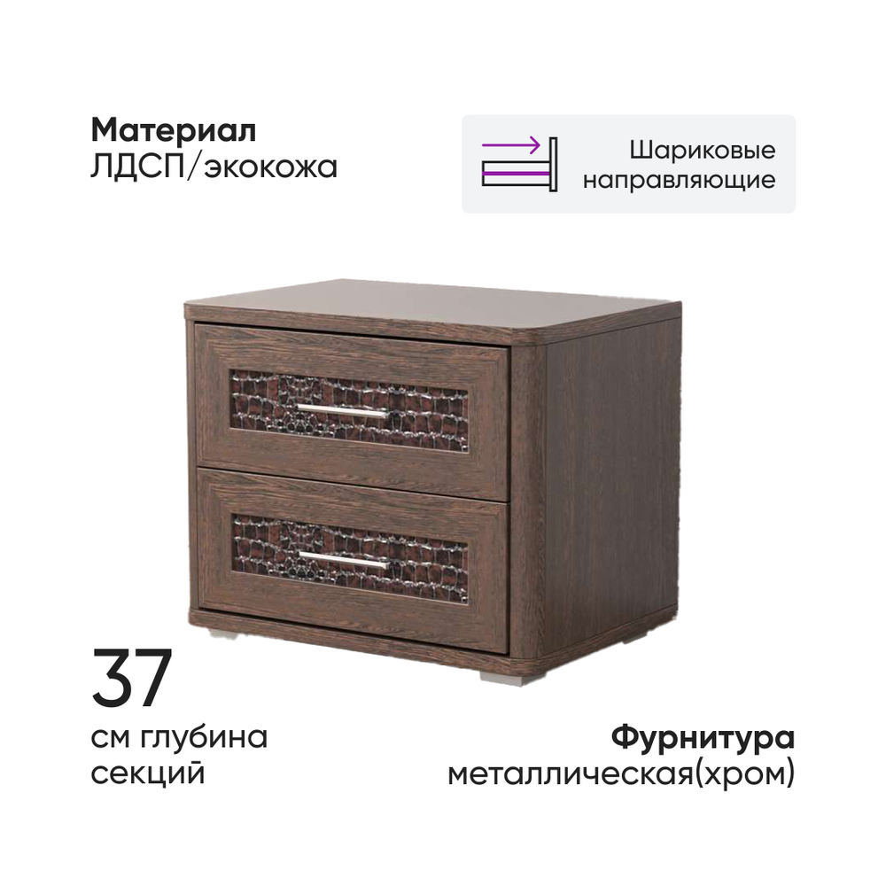 Тумба прикроватная 2-ящика Кэт-4 Венге/Кайман темный 55х39х45