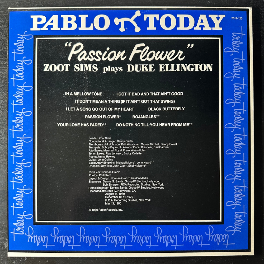 Zoot Sims Plays Duke Ellington ‎– Passion Flower (Скандинавия 1980г.)