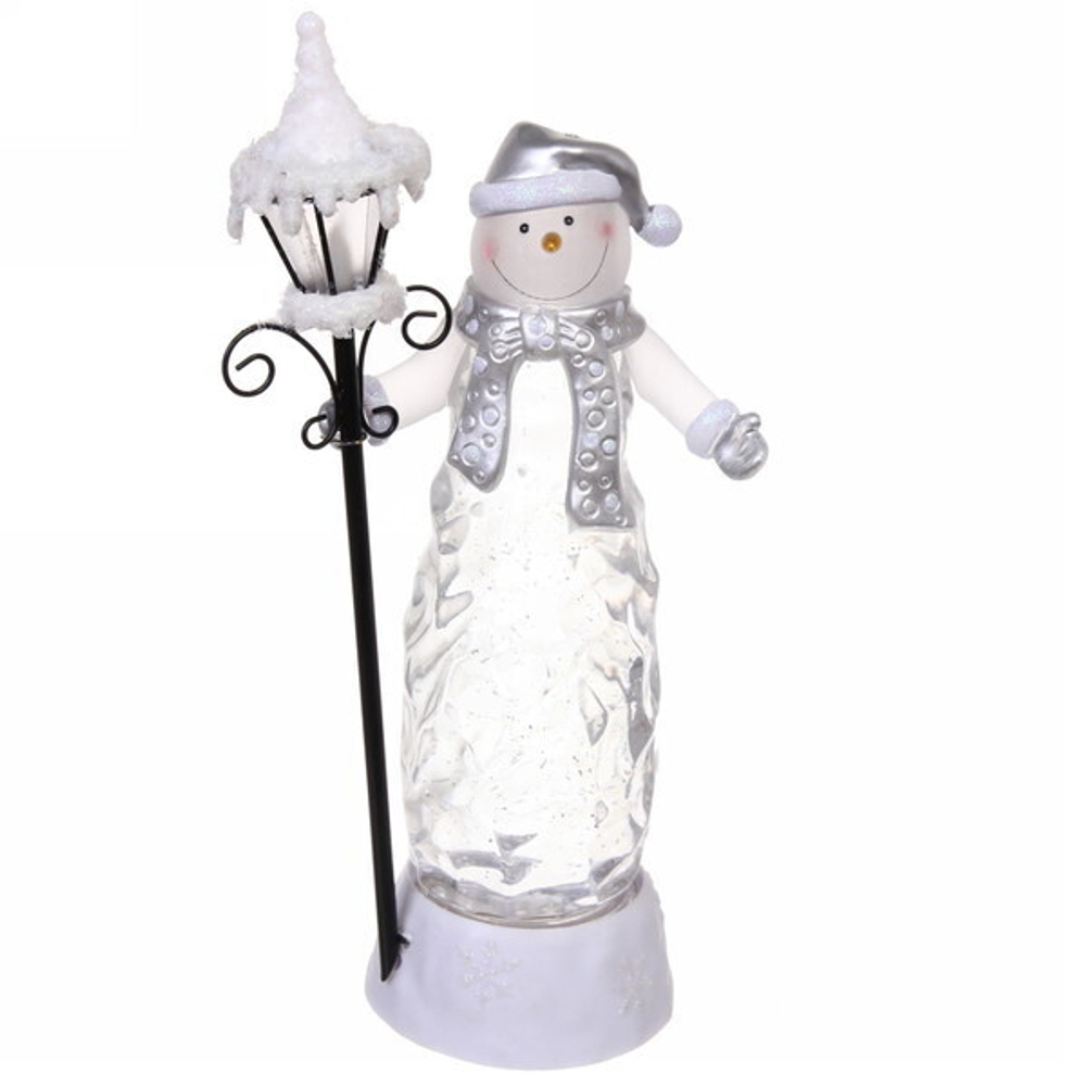 Фигурка с подсветкой «Снеговик с фонарем» 27 см, серебро