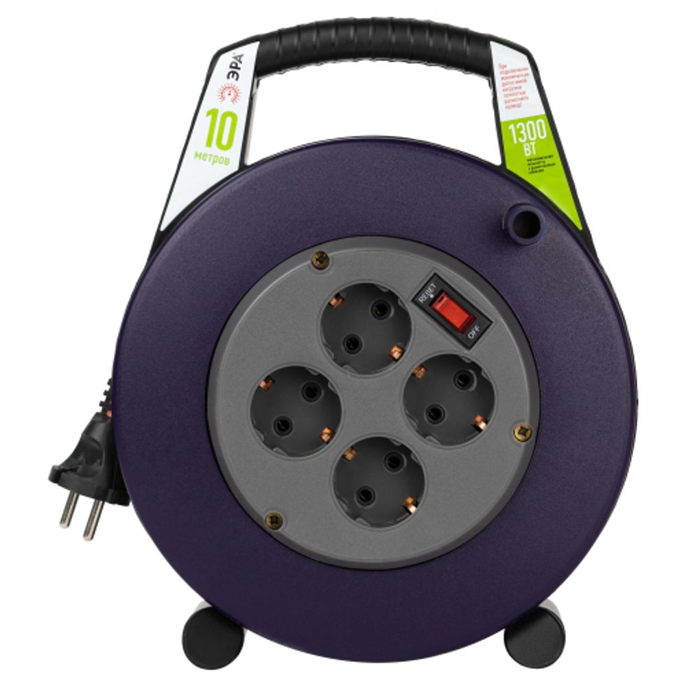 Удлинитель силовой ЭРА BPx-4-2x0,75-10m в закрытом корпусе без заземления с выключателем 4 розетки 10м ПВС 2x0,75мм2 6А