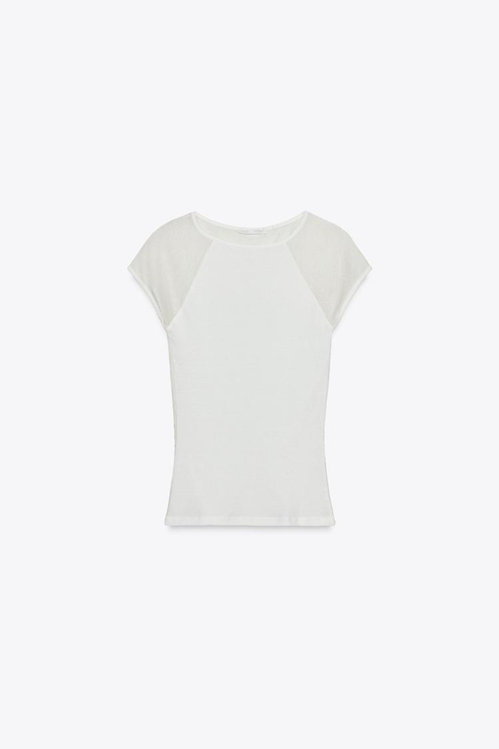 ZARA КОМБИНИРОВАННАЯ ФУТБОЛКА, ЭКРЮ/БЕЖЕВЫЙ