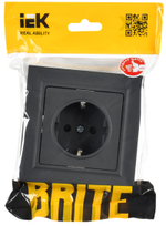 BRITE Розетка 1-местная с заземлением с защитными шторками 16А в сборе РСР14-1-0-БрГ графит IEK