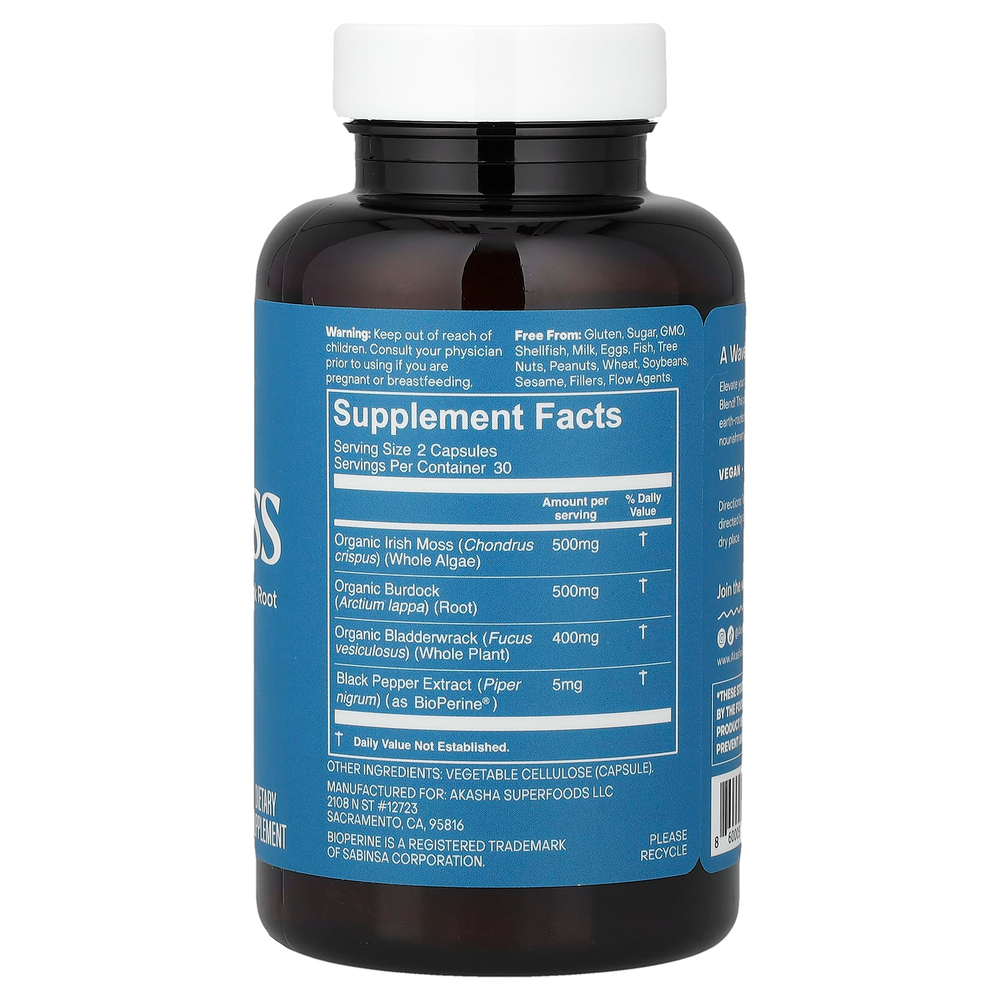 Akasha Superfoods, морской мох, 60 веганских капсул