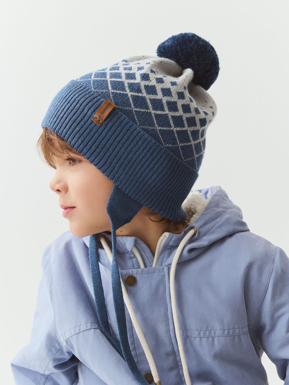 Шапка из смесовой шерсти "Ромбы джинс"