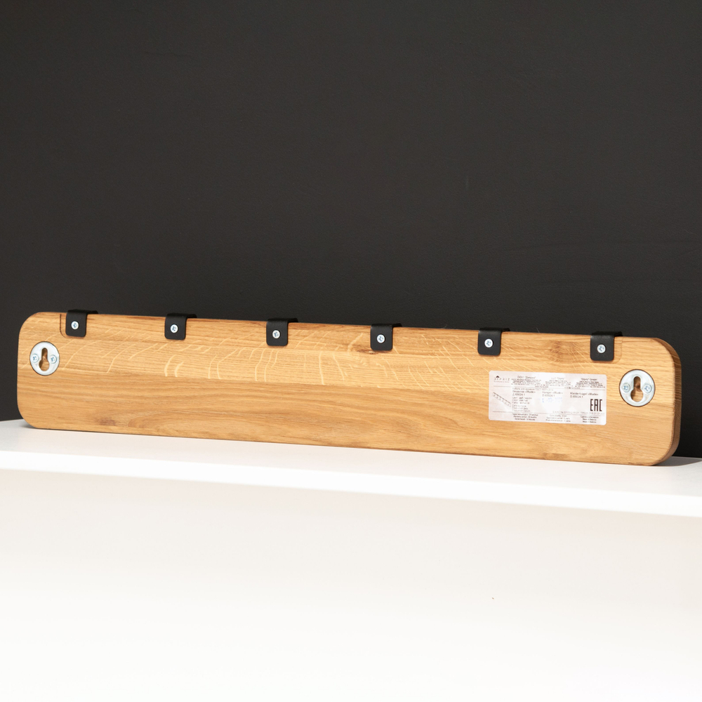 Вешалка настенная для одежды Мудэ с металлическими крючками из массива дуба для прихожей