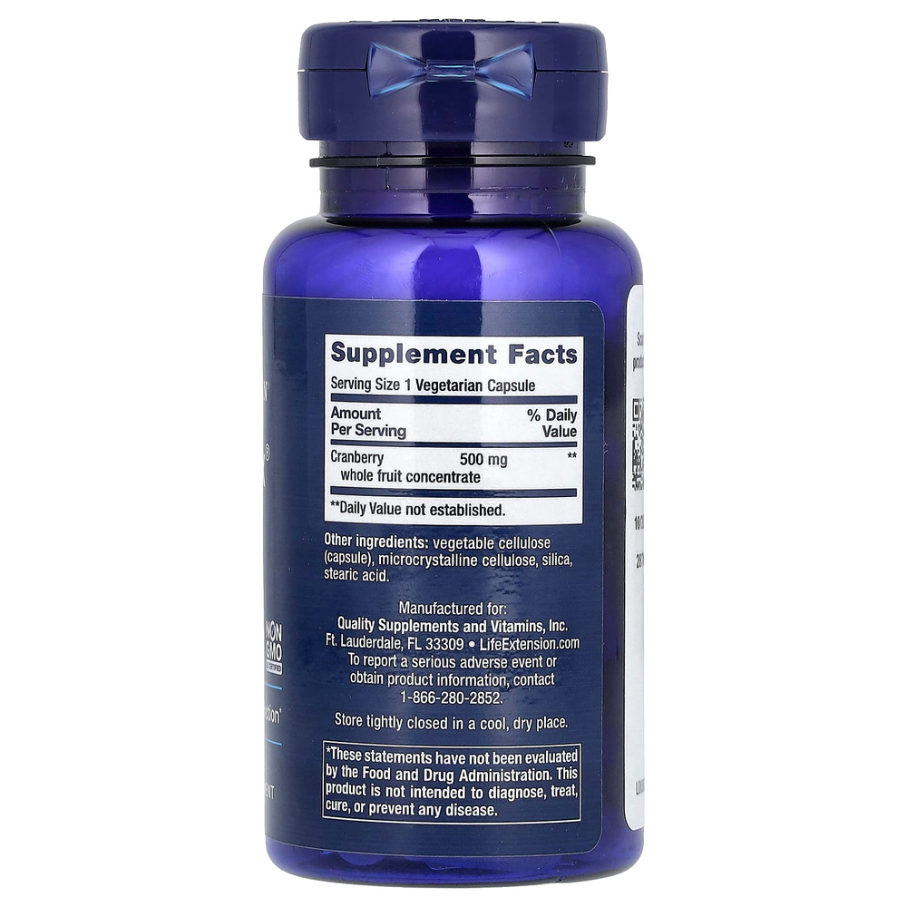 Life Extension, Cran-Max, концентрат цельных ягод клюквы, 500 мг, 60 вегетарианских капсул