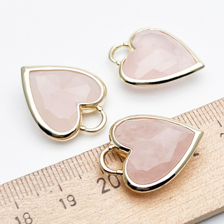 Подвеска Сердце, розовый кварц, цвет золото, размер 23*20 мм, цена за 1 шт