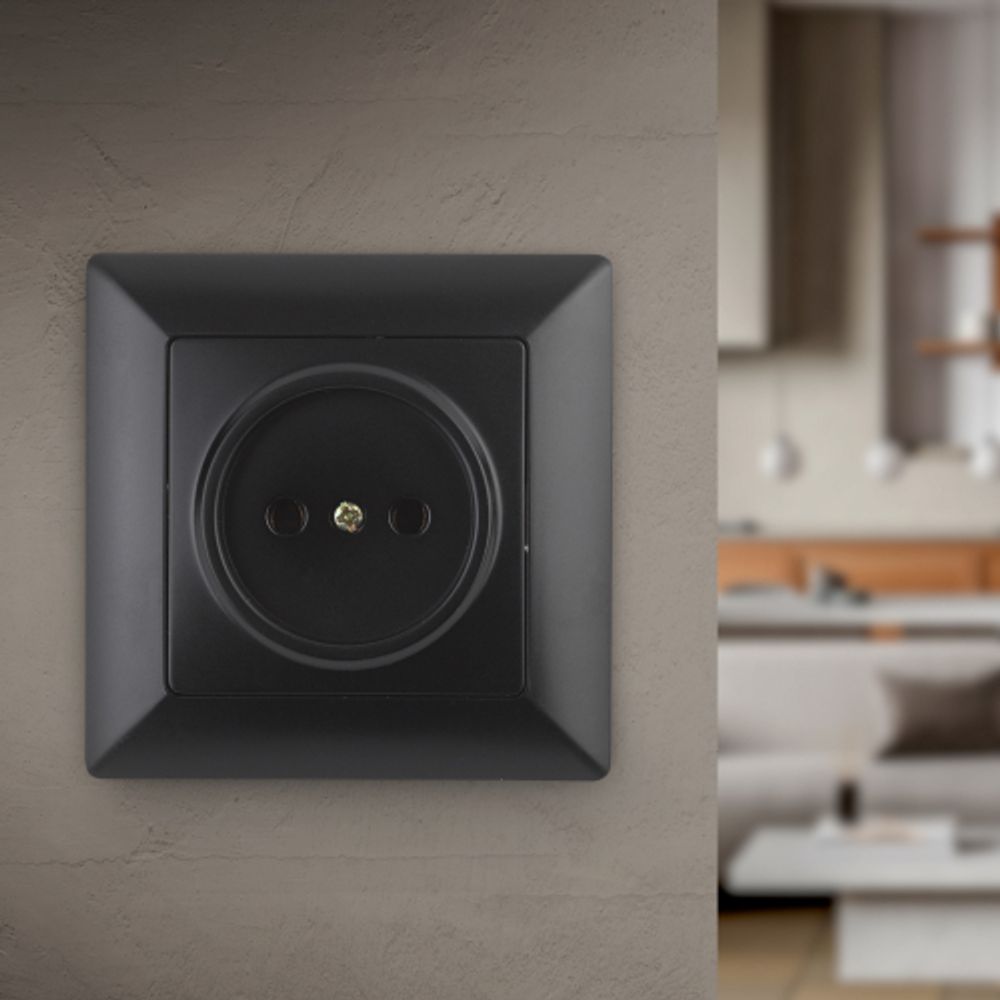 Розетка Intro Solo 4-201-05 без заземления 2P, 16А-250В, IP20, СУ, антрацит