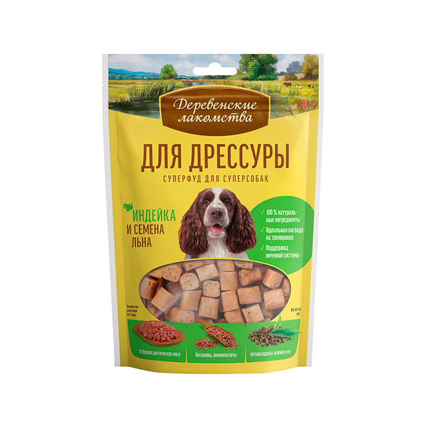 Для дрессуры, индейка и семена льна 90 г Деревенские лакомства