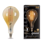 Лампа Gauss LED Filament А160 8W Е27 780lm 2400К golden straight 149802008