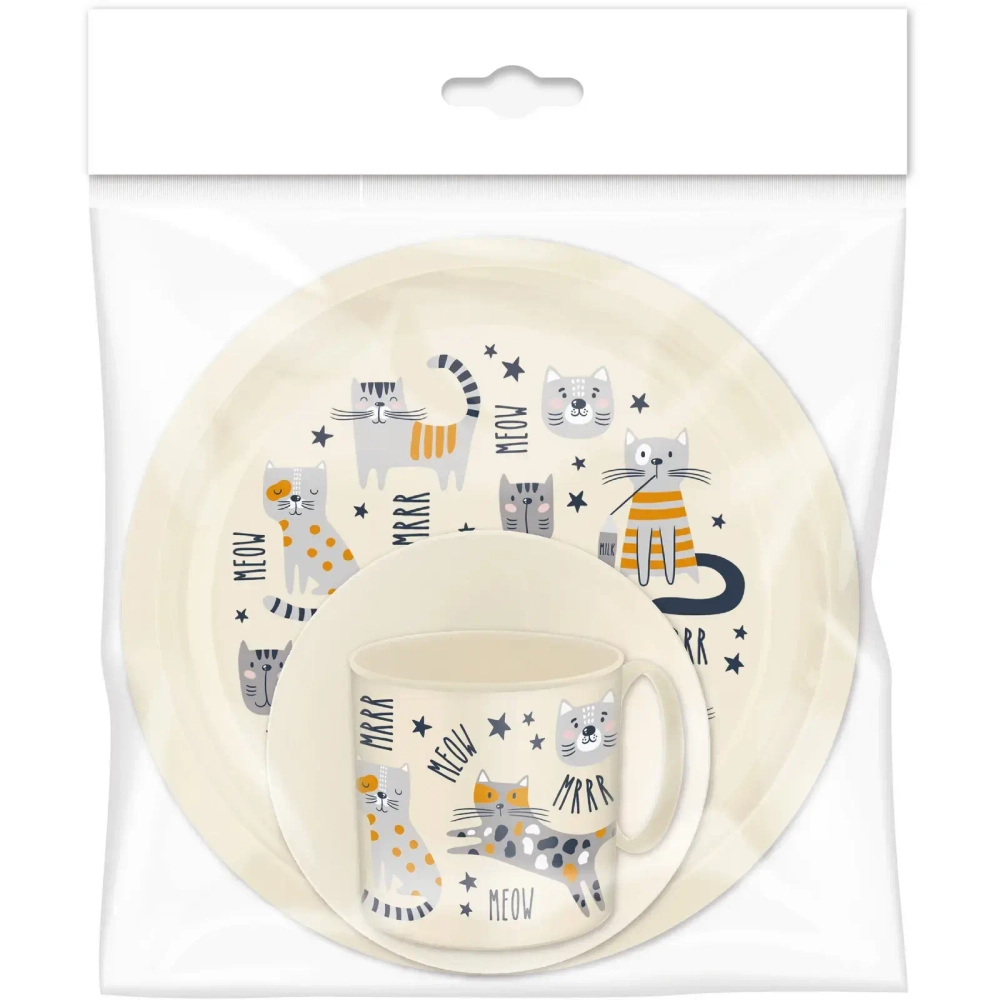 Набор детской посуды: тарелка с декором 21,5см, миска с декором 13см, кружка 280мл (светло-бежевый) 221175625/01