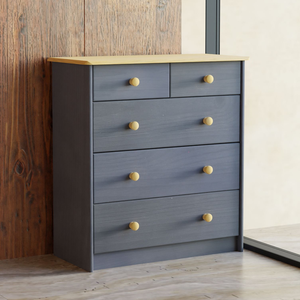 Dipriz Комод Хаба деревянный для одежды 5 ящиков, серый/антик