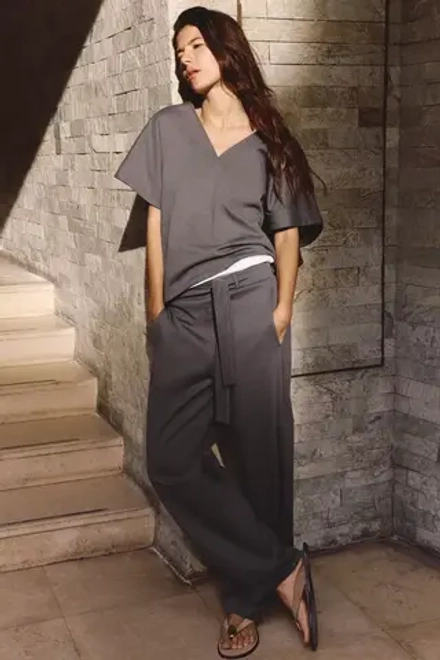 ZARA ШИРОКИЕ БРЮКИ С ПОЯСОМ, АНТРАЦИТОВО-СЕРЫЙ