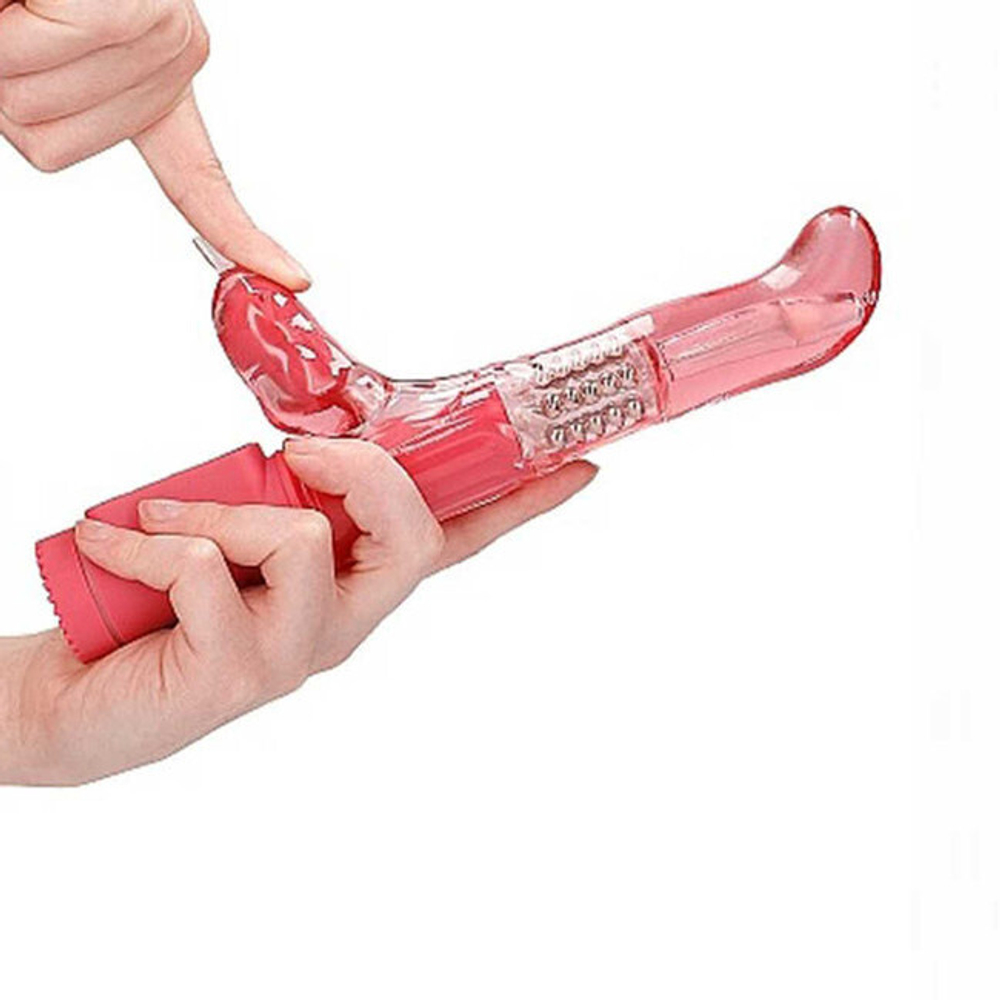 Вибратор с клиторальным стимулятором Rotating Dolphin, розовый (Цвет: розовый)