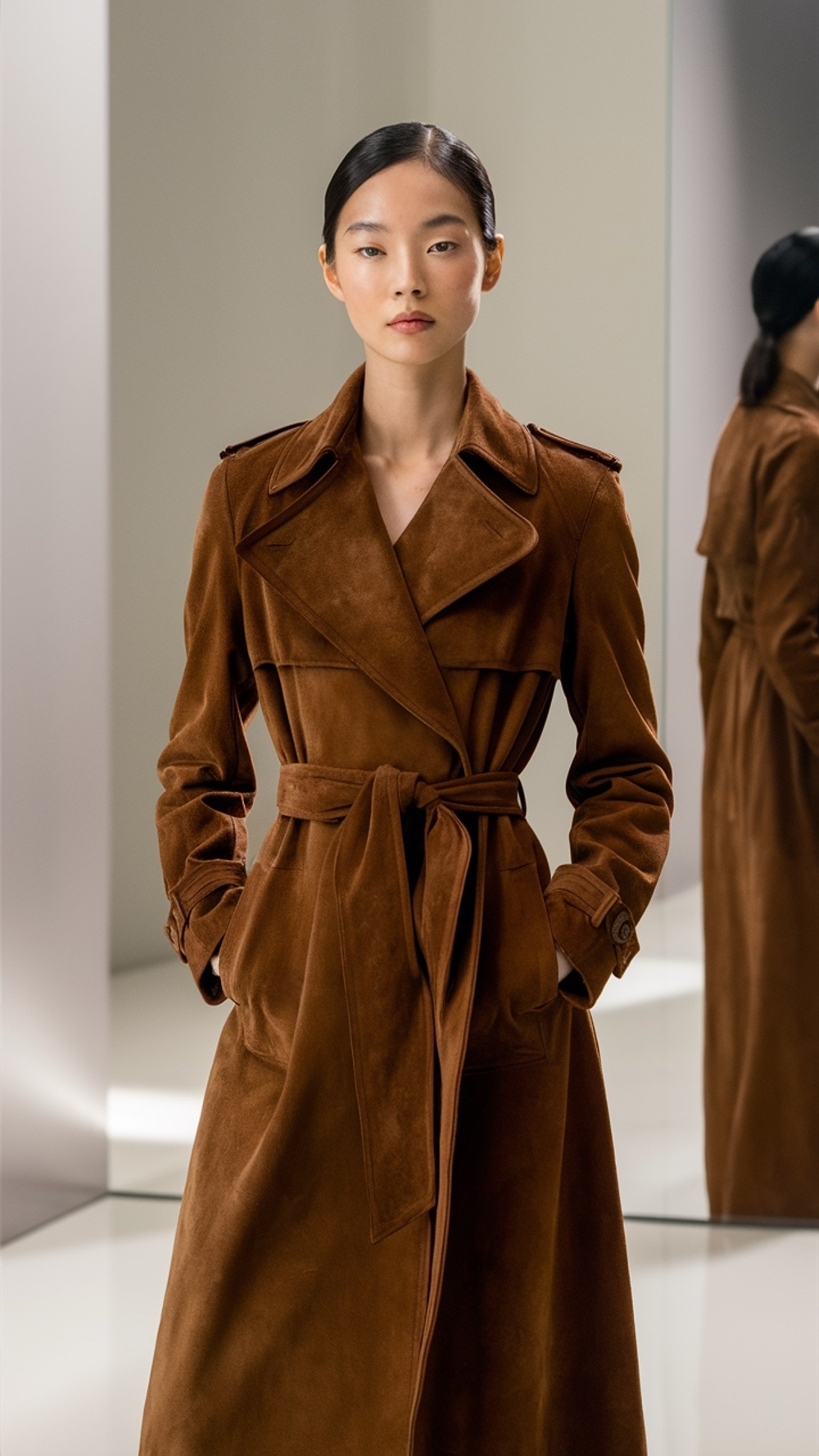 Тренч кожаный замшевый