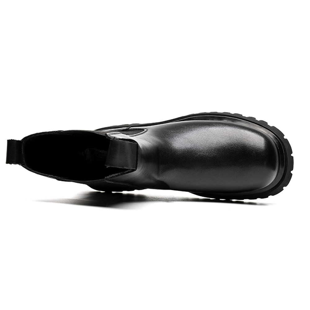 SHUILIXING Microfiber Leather Knee High Chelsea Boots Men"s Black