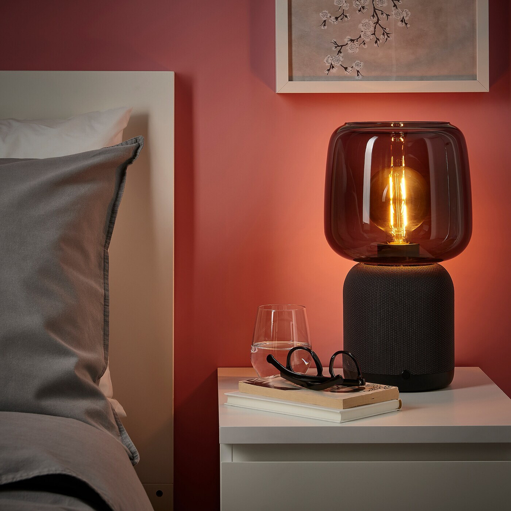 IKEA SYMFONISK  (ИКЕА СЙМФОНИСК)  -  Абажур для подлампового светильника с динамиком, стекло/черный