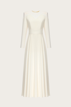 ПЛАТЬЕ ИЗ МОЛОЧНОГО ШЕЛКА С КРУЖЕВНОЙ КОКЕТКОЙ