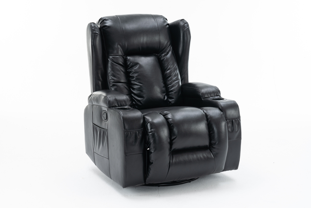 Кресло реклайнер «LAZY BOY» (массаж, подогрев, вращение, качание и раскладывание) 5 в 1 — Black