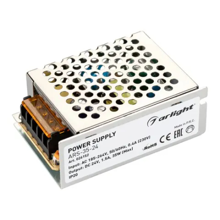 Блок питания ARS-35-24 (24V, 1.5A, 35W) (Arlight, IP20 Сетка, 2 года) 026152